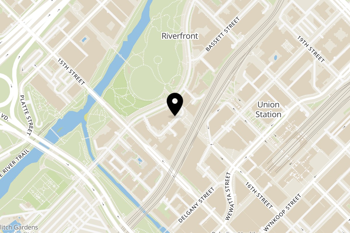 Map showing the location of MENYA Ramen & Poke on 1590 Little Raven St UNIT 170 in Denver